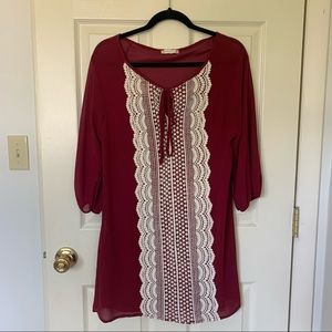 Women’s Boho Maroon and Lace Dress